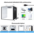 Kép 10/12 - PULUZ fotódoboz, tárgysátor 30x30cm 6db háttérrel, állítható fényerővel, fekete (PU5032B)