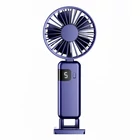 Kép 1/13 - Hordozható ventilátor, összecsukható, digitális kijelzős, USB töltéssel (kék)