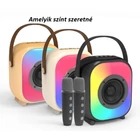 Kép 2/6 - Mini karaoke Bluetooth hangszóró 2 db mikrofonnal (krémfehér)