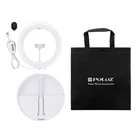 Kép 13/14 - PULUZ 26 cm LED körfény (Ringlight) körlámpa asztali tartóval, telefontartóval (fehér)
