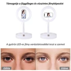 Kép 10/14 - PULUZ 26 cm LED körfény (Ringlight) körlámpa asztali tartóval, telefontartóval (fehér)