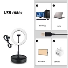 Kép 4/13 - PULUZ 26 cm LED körfény (Ringlight) körlámpa asztali tartóval, telefontartóval (fekete)
