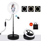 Kép 1/13 - PULUZ 26 cm LED körfény (Ringlight) körlámpa asztali tartóval, telefontartóval (fekete)