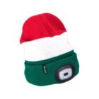 Kép 5/5 - Sapka piros-fehér-zöld, kötött, kivehető LED homloklámpával, USB tölthető (43453)
