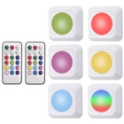 Kép 1/12 - Távirányítós RGB színes éjszakai fény, (6 db-os) elemes szekrény lámpa készlet (2 távirányító + 6 lámpa)