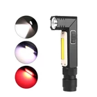 Kép 1/10 - Zseblámpa akku-s, erős fényű, elforgatható (XPG+COB piros és fehér fényű), USB-s (nagy)