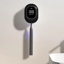 CKPA UV fogkefe sterilizáló és tartó intelligens kijelzővel, fúrás nélküli rögzítéssel fekete színben