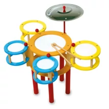 Színes fa gyerek dobfelszerelés textil borítással, 3 éves kortól.