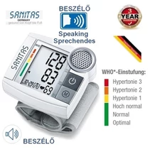 Sanitas digitális automata csuklós vérnyomásmérő 3 nyelven beszélő kivitel 60 memória óra és naptár funkció vakoknak gyengénlátóknak