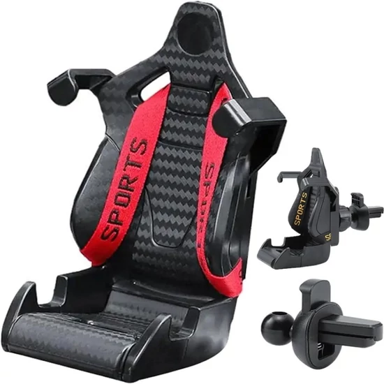 Autós profi telefontartó igényeseknek szellőzőrácsra, gravitációs, sportülés forma (piros-fekete)