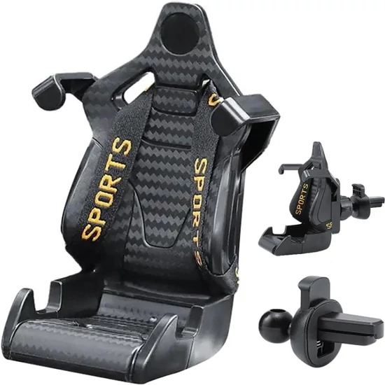 Autós profi telefontartó igényeseknek szellőzőrácsra, gravitációs, sportülés forma (arany-fekete)