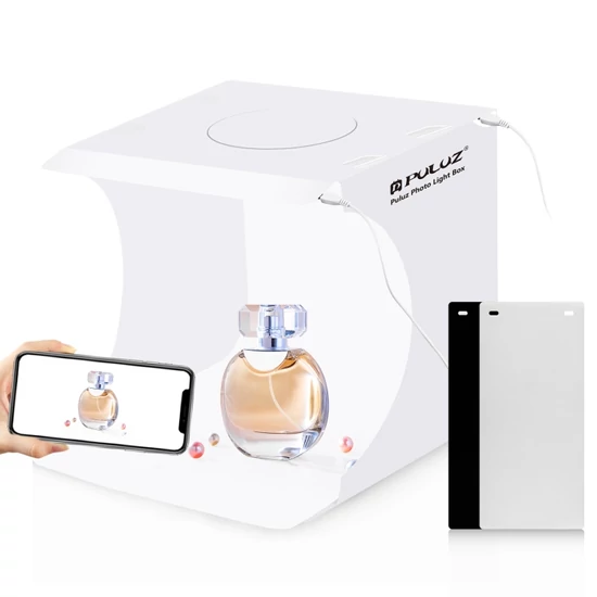 Fotódoboz összecsukható 20 cm, fekete és fehér színű háttérrel