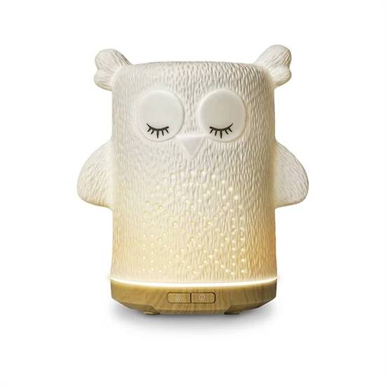 Geti GD102 kerámia aroma diffúzor bagoly formában, LED világítással és automatikus kikapcsolással.