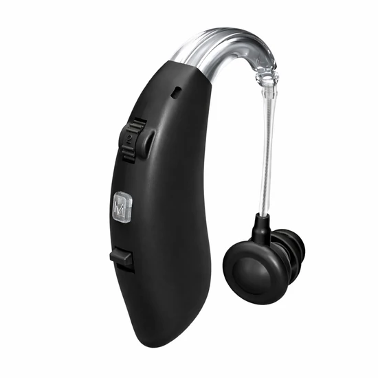 Fekete színű fül mögötti digitális hangosító eszköz zajcsökkentéssel tölthető kivitel MIN2009