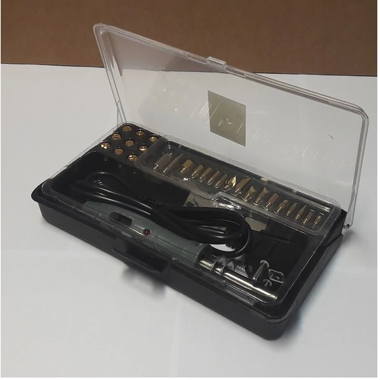 Pirográf faégető páka készlet szabályozható teljesítménnyel 10/30 W 27 részes