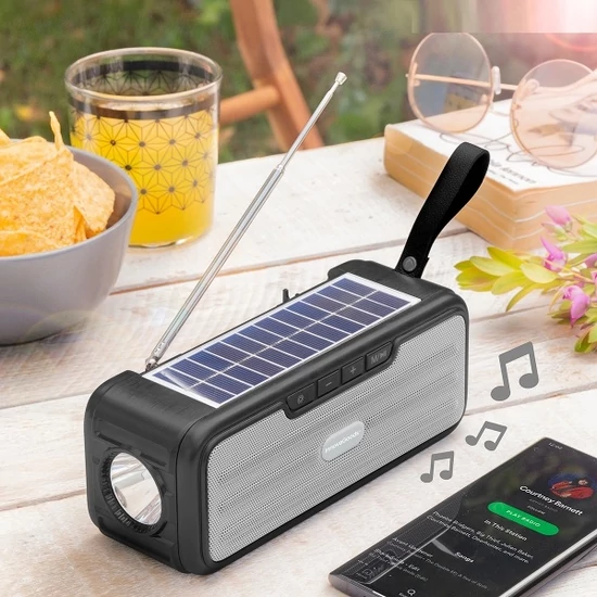 InnovaGoods vezeték nélküli hangszóró napelemes töltéssel és LED-es zseblámpával (SUNKER)
