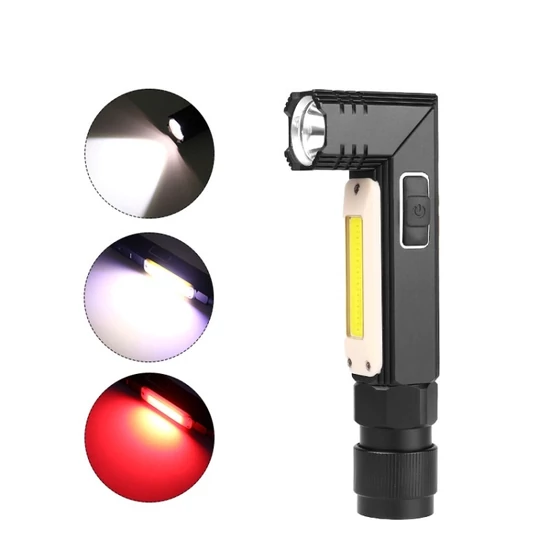 Zseblámpa akku-s, erős fényű, elforgatható (XPG+COB piros és fehér fényű), USB-s (nagy)